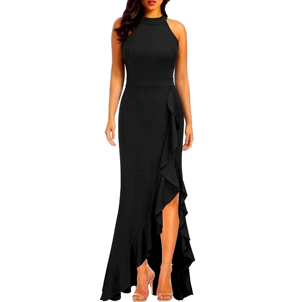 Black halter ruffle dress. Size small.